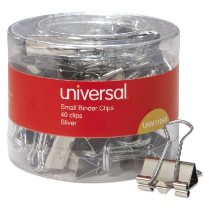 Binder Clips with Storage Tub, Small, Silver, 40/Pack1