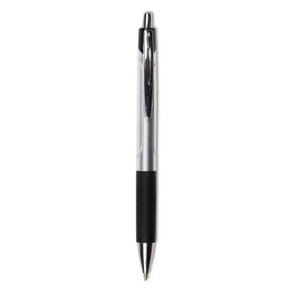 Comfort Grip Ballpoint Pen, Retractable, Medium 1 mm, Black Ink, Silver Barrel, Dozen1