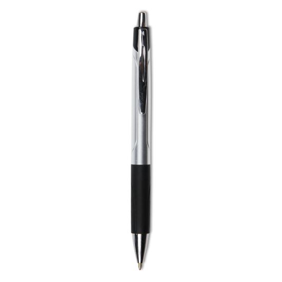 Comfort Grip Ballpoint Pen, Retractable, Medium 1 mm, Black Ink, Silver Barrel, Dozen1