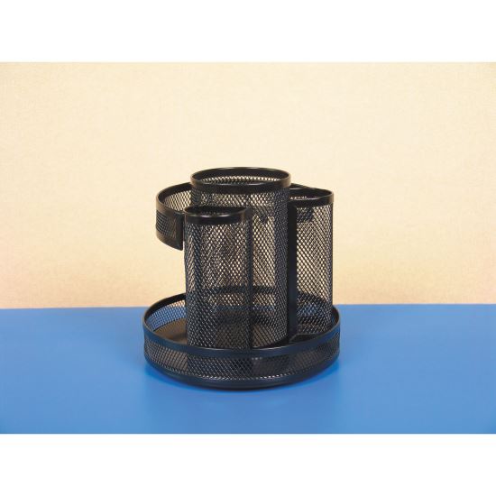 Metal Mesh Rotating Desktop Organizer, 8 Compartments, Metal Mesh, 6.5" Diameter x 6.13"h, Black1