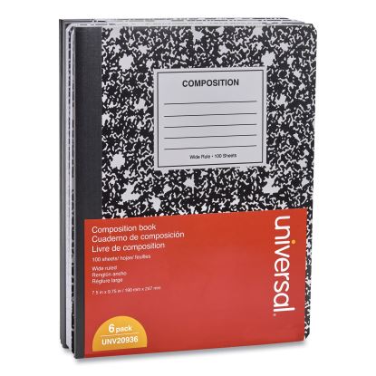 Composition Book, Wide/Legal Rule, Black Marble Cover, 9.75 x 7.5, 100 Sheets, 6/Pack1