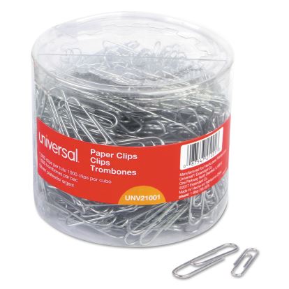 Plastic-Coated Paper Clips with One-Compartment Storage Tub, (750) #1 (1.75"), (250) Jumbo (2"), Silver1