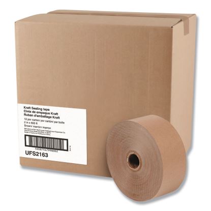 Gummed Kraft Sealing Tape, 3" Core, 2" x 600 ft, Brown, 12/Carton1