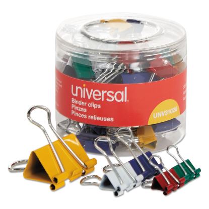 Binder Clips with Storage Tub, (12) Mini (0.5"), (12) Small (0.75"), (6) Medium (1.25"), Assorted Colors1