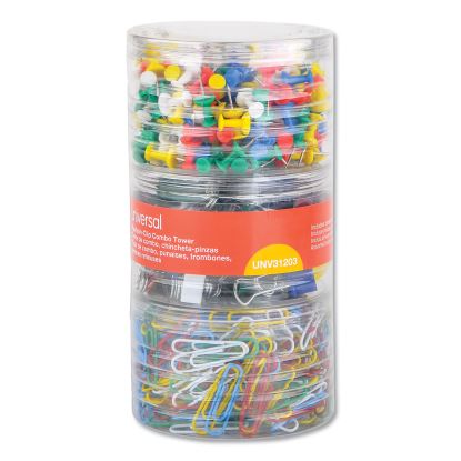 Combo Clip Pack with 3-Tier Organizer Tub, (380) Small Paper Clips, (280) Push Pins, (46) Small Binder Clips, Assorted Colors1