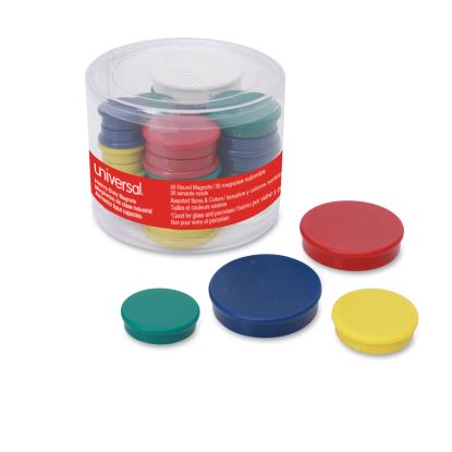 High-Intensity Assorted Magnets, Circles, Assorted Colors, 0.75", 1.25" and 1.5" Diameters, 30/Pack1