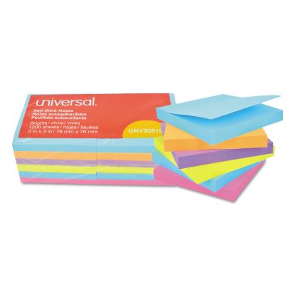 Self-Stick Note Pads, 3" x 3", Assorted Bright Colors, 100 Sheets/Pad, 12 Pads/Pack1