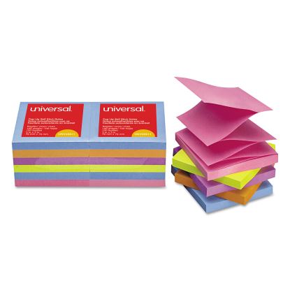 Fan-Folded Self-Stick Pop-Up Note Pads, 3" x 3", Assorted Bright Colors, 100 Sheets/Pad, 12 Pads/Pack1