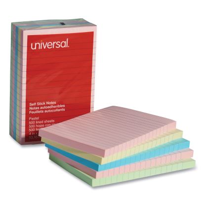 Self-Stick Note Pads, Note Ruled, 4" x 6", Assorted Pastel Colors, 100 Sheets/Pad, 5 Pads/Pack1