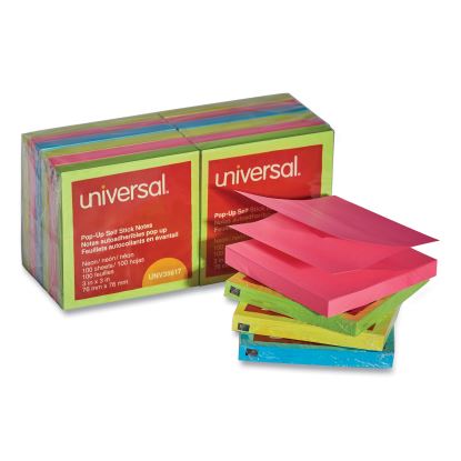 Fan-Folded Self-Stick Pop-Up Note Pads, 3" x 3", Assorted Neon Colors, 100 Sheets/Pad, 12 Pads/Pack1