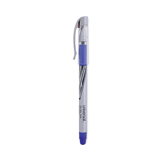 Gel Pen, Stick, Medium 0.7 mm, Blue Ink, Silver/Blue Barrel, Dozen1