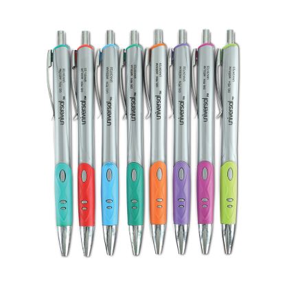 Comfort Grip Gel Pen, Retractable, Medium 0.7 mm, Assorted Ink Colors, Silver Barrel, 8/Pack1