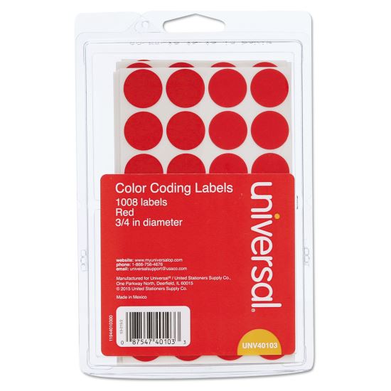 Self-Adhesive Removable Color-Coding Labels, 0.75" dia., Red, 28/Sheet, 36 Sheets/Pack1