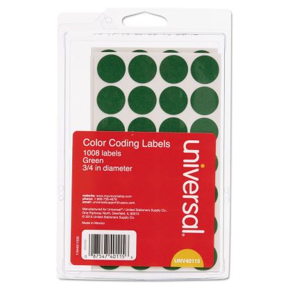 Self-Adhesive Removable Color-Coding Labels, 0.75" dia., Green, 28/Sheet, 36 Sheets/Pack1