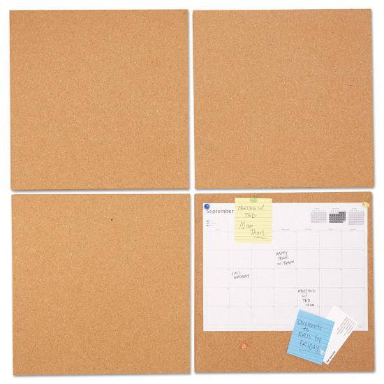 Cork Tile Panels, Brown, 12 x 12, 4/Pack1