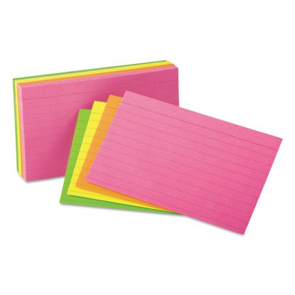 Ruled Neon Glow Index Cards, 5 x 8, Assorted, 100/Pack1