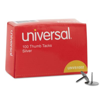 Thumb Tacks, Steel, Silver, 0.31", 100/Box1