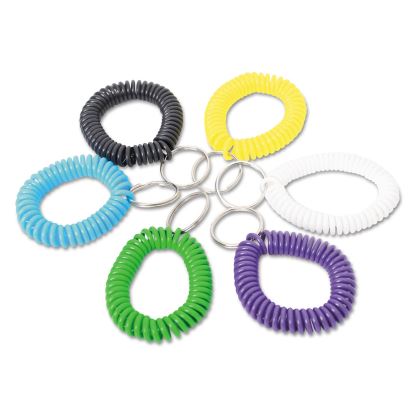 Wrist Coil Plus Key Ring, Plastic, Assorted Colors, 6/Pack1