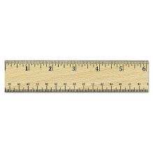 Flat Wood Ruler w/Double Metal Edge, Standard, 12" Long, Clear Lacquer Finish1