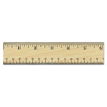 Flat Wood Ruler w/Double Metal Edge, Standard, 12" Long, Clear Lacquer Finish1