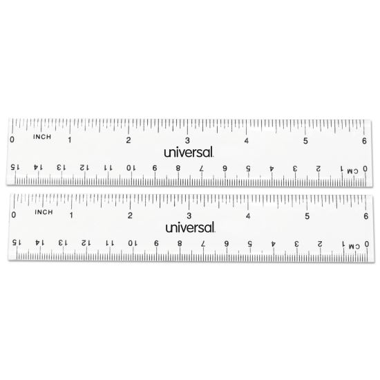 Clear Plastic Ruler, Standard/Metric, 6" Long, Clear, 2/Pack1