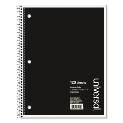 Wirebound Notebook, 3 Subject, Medium/College Rule, Black Cover, 11 x 8.5, 120 Sheets1