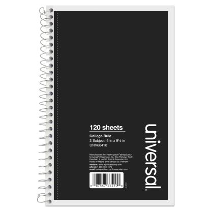 Wirebound Notebook, 3 Subject, Medium/College Rule, Black Cover, 9.5 x 6, 120 Sheets1