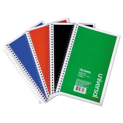 Wirebound Notebook, 3 Subject, Medium/College Rule, Assorted Covers, 9.5 x 6, 120 Sheets, 4/Pack1