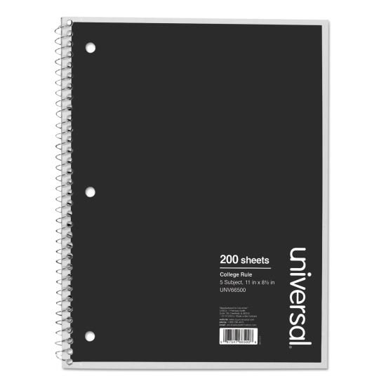 Wirebound Notebook, 5 Subject, Medium/College Rule, Black Cover, 11 x 8.5, 200 Sheets1