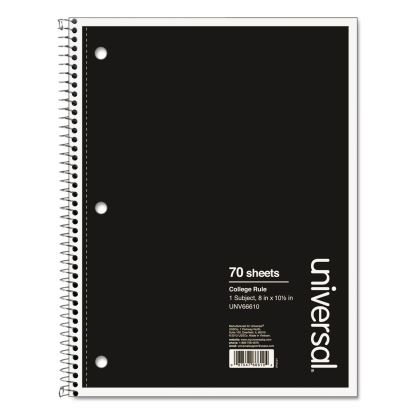 Wirebound Notebook, 1 Subject, Medium/College Rule, Black Cover, 10.5 x 8, 70 Sheets1