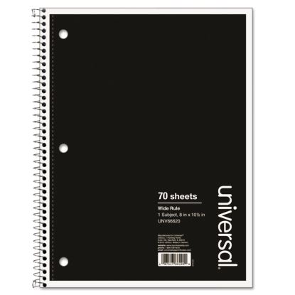 Wirebound Notebook, 1 Subject, Wide/Legal Rule, Black Cover, 10.5 x 8, 70 Sheets1