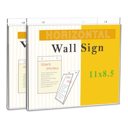 Wall Mount Sign Holder, 11 x 8.5, Horizontal, Clear, 2/Pack1