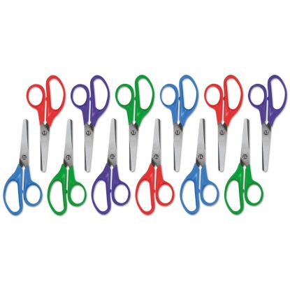 Kids' Scissors, Rounded Tip, 5" Long, 1.75" Cut Length, Assorted Straight Handles, 12/Pack1