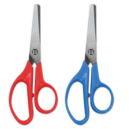 Kids' Scissors, Rounded Tip, 5" Long, 1.75" Cut Length, Assorted Straight Handles, 2/Pack1