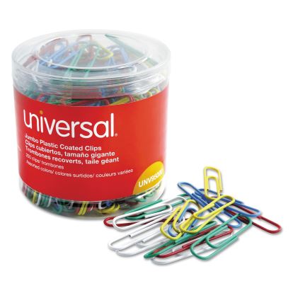 Plastic-Coated Paper Clips, Jumbo, Assorted Colors, 250/Pack1