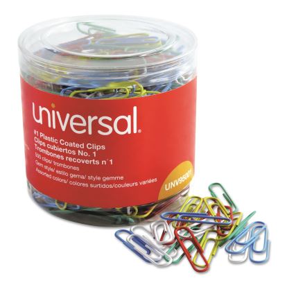 Plastic-Coated Paper Clips, Small (No. 1), Assorted Colors, 500/Pack1