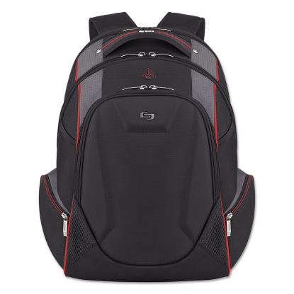 Launch Laptop Backpack, Fits Devices Up to 17.3", Polyester, 12.5 x 8 x 19.5, Black/Gray/Red1