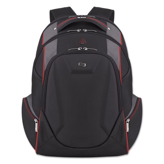 Launch Laptop Backpack, Fits Devices Up to 17.3", Polyester, 12.5 x 8 x 19.5, Black/Gray/Red1