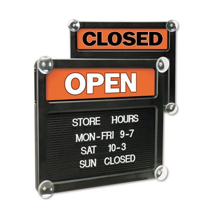 Double-Sided Open/Closed Sign w/Plastic Push Characters, 14.38 x 12.381