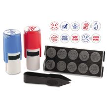 Printy 10-in-1 Self-Inking Teacher Stamp, Incudes 10 Dies, 0.63" Diameter, Blue/Red1