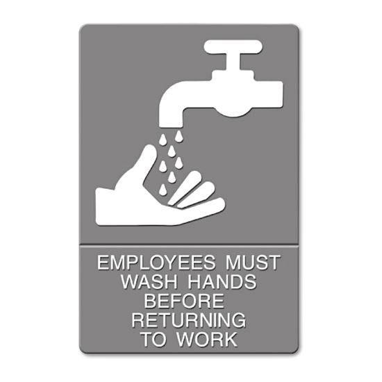 ADA Sign, EMPLOYEES MUST WASH HANDS... Tactile Symbol/Braille, 6 x 9, Gray1