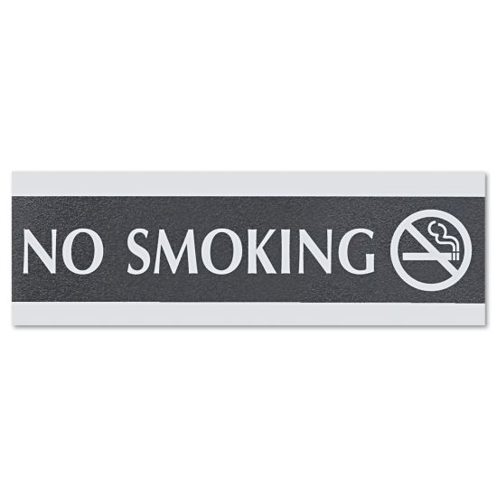 Century Series Office Sign, NO SMOKING, 9 x 3, Black/Silver1