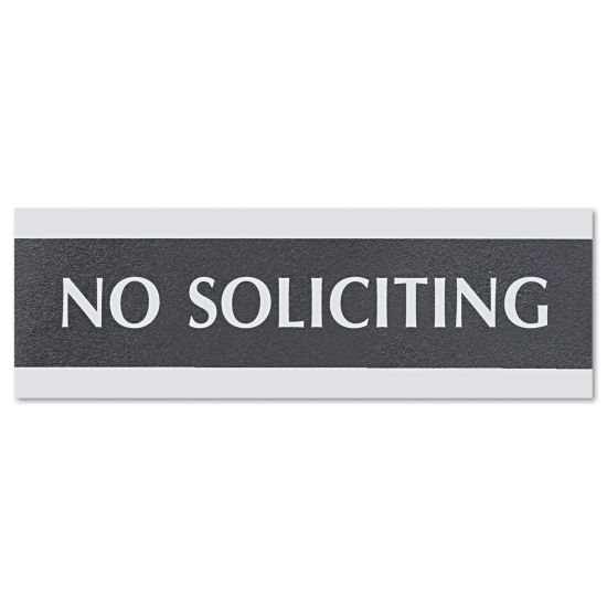 Century Series Office Sign, NO SOLICITING, 9 x 3, Black/Silver1