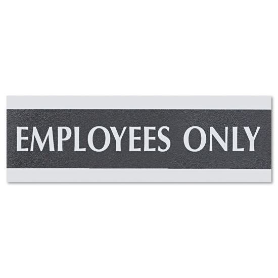 Century Series Office Sign, EMPLOYEES ONLY, 9 x 3, Black/Silver1