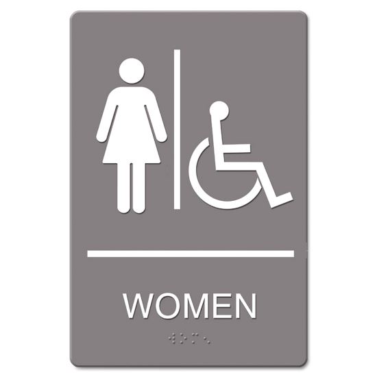 ADA Sign, Women Restroom Wheelchair Accessible Symbol, Molded Plastic, 6 x 91