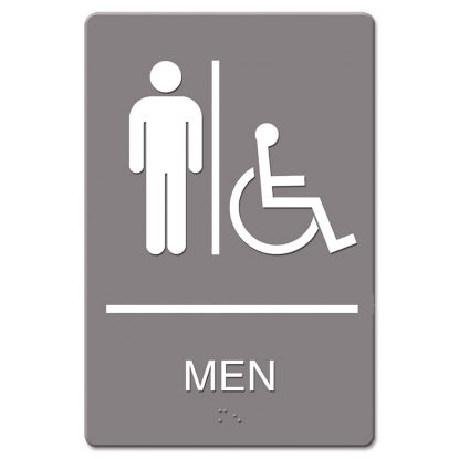 ADA Sign, Men Restroom Wheelchair Accessible Symbol, Molded Plastic, 6 x 9, Gray1