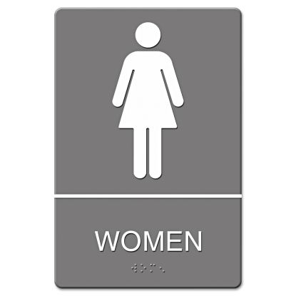 ADA Sign, Women Restroom Symbol w/Tactile Graphic, Molded Plastic, 6 x 9, Gray1