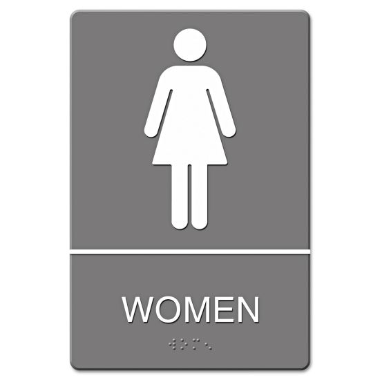 ADA Sign, Women Restroom Symbol w/Tactile Graphic, Molded Plastic, 6 x 9, Gray1