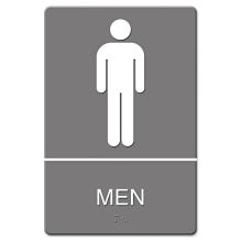 ADA Sign, Men Restroom Symbol w/Tactile Graphic, Molded Plastic, 6 x 9, Gray1