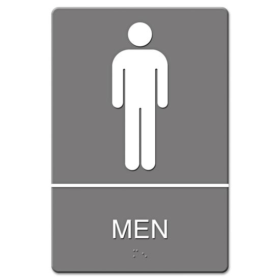 ADA Sign, Men Restroom Symbol w/Tactile Graphic, Molded Plastic, 6 x 9, Gray1
